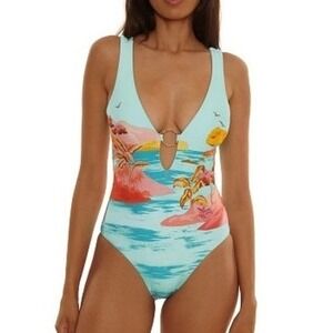 Trina Turk Cyclades Plunge One Piece Swimsuit Women's Size 8